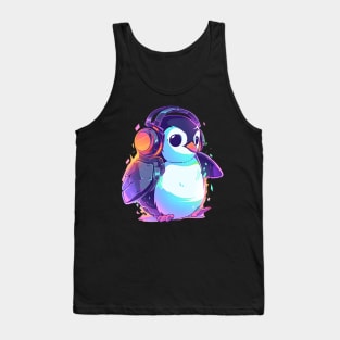 Cooler Penguin With Headphones Tank Top